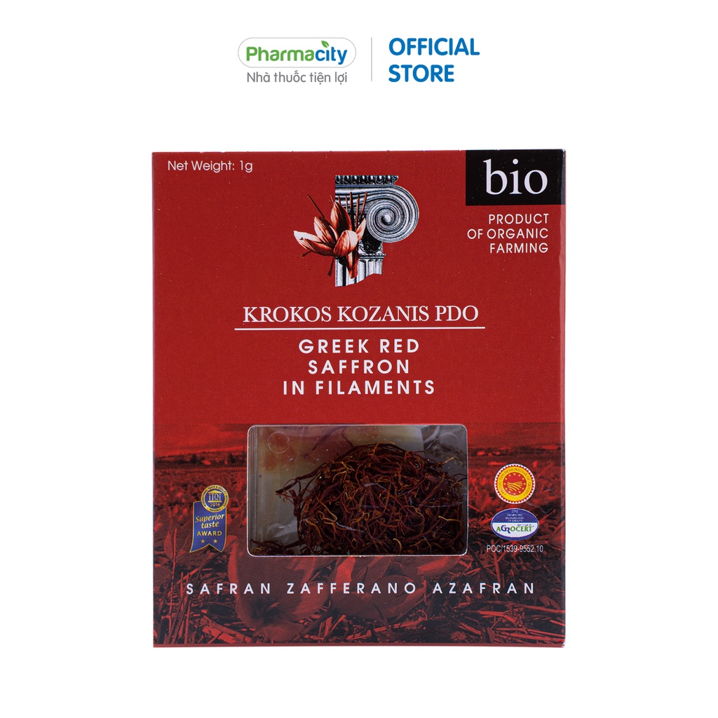 Thực phẩm Krokos Kozanis nhụy hoa nghệ tây đỏ hữu cơ Pdo
