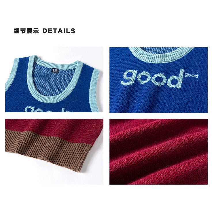 Áo khoác ghi lê dệt kim cổ tròn in chữ thời trang thu đông cho nữ