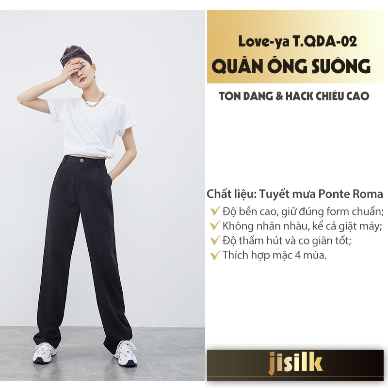 Quần ống suông jisilk rộng đứng form nữ baggy lưng cao màu đen Love-ya T.QDA-02