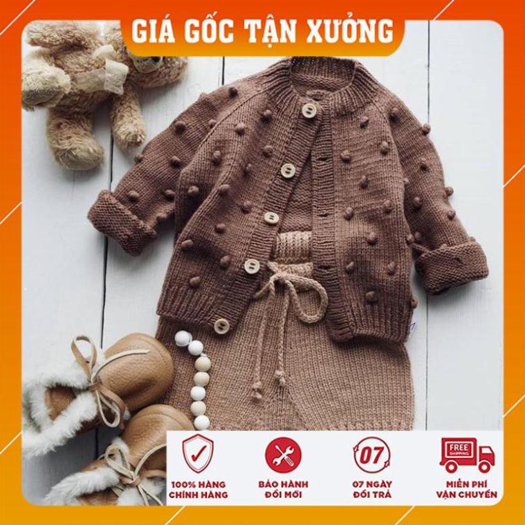 Set Áo Khoác Quần Đan Nâu - Quần áo mùa Đông cho bé - Sản phẩm đan móc handmade