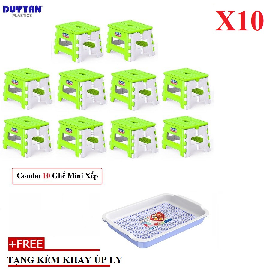 Combo 10 Ghế nhựa xếp mini Duy Tân (22 X 18,3 X 16,4 cm)- TẶNG KÈM KHAY ÚP LY