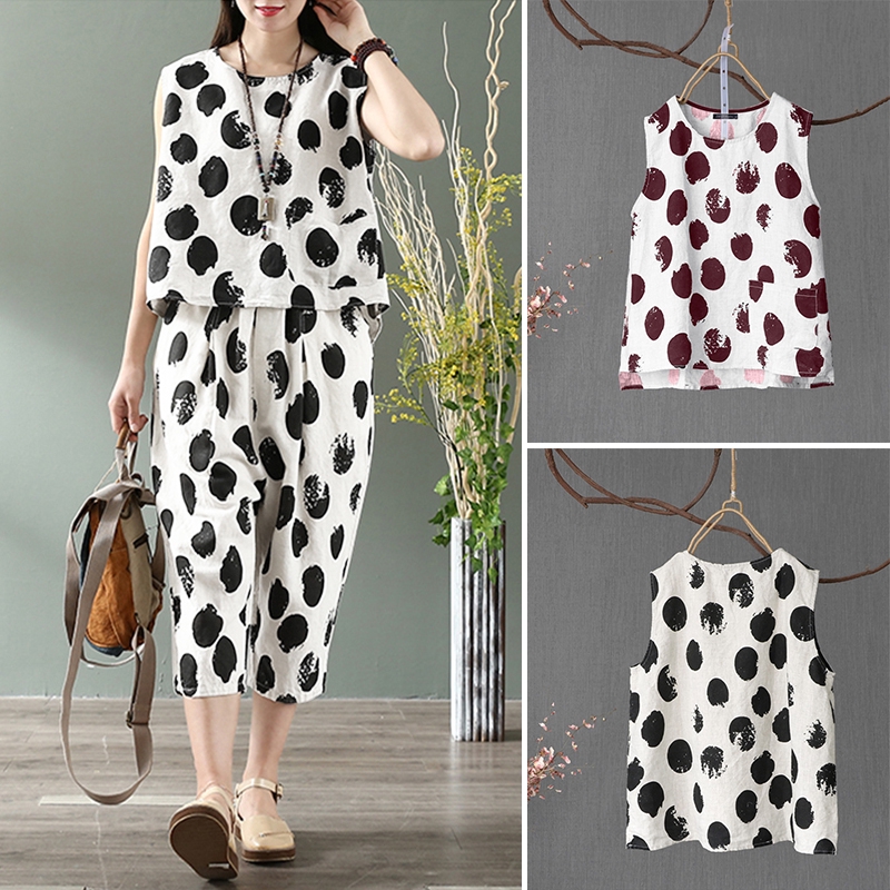 Áo ZANZEA Không Tay Họa Tiết Chấm Bi Cỡ Lớn Giản Dị Dành Cho Nữ | BigBuy360 - bigbuy360.vn