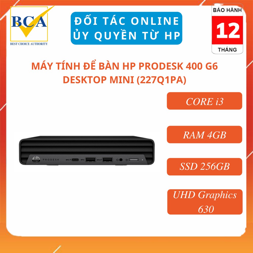 Máy tính bàn HP Prodesk 400 G6 Desktop mini I3-10100T /4GB/SSD 256GB /Intel graphics/ VGA+ DP+HDMI Port/USB