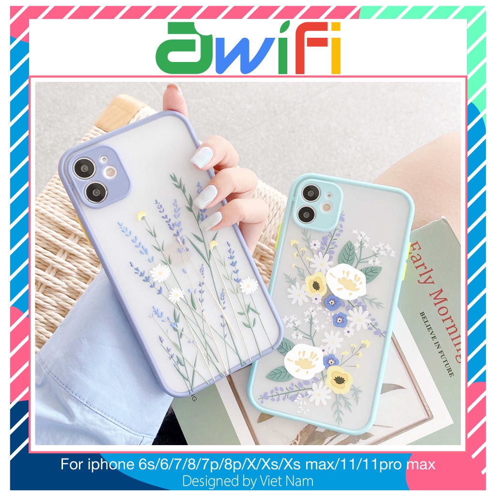 Ốp lưng iphone nhám hoa tím 5/5s/6/6plus/6s/6splus/7/7plus/8/8plus/x/xr/xs/11/12/pro/max/plus/promax - Awifi Case