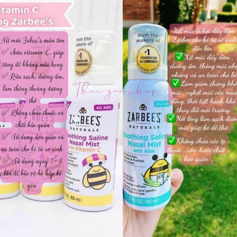 Xịt mũi Zarbee's lô hội/vtm C 88ml Mỹ 0m+