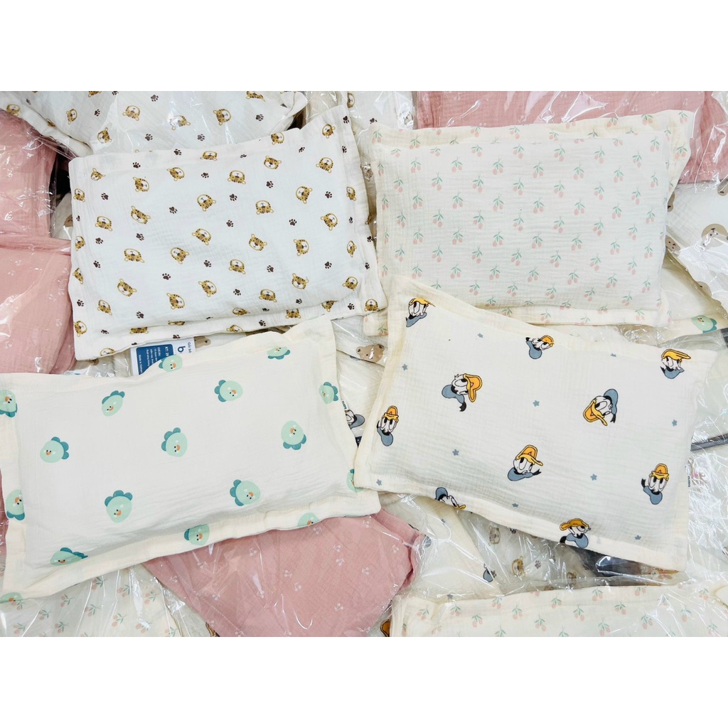 Gối Xô Sơ Sinh,Gối Xô MUSLIN Mềm Mịn Lõi Bông Thấm Hút Mồ Hôi Cho Bé