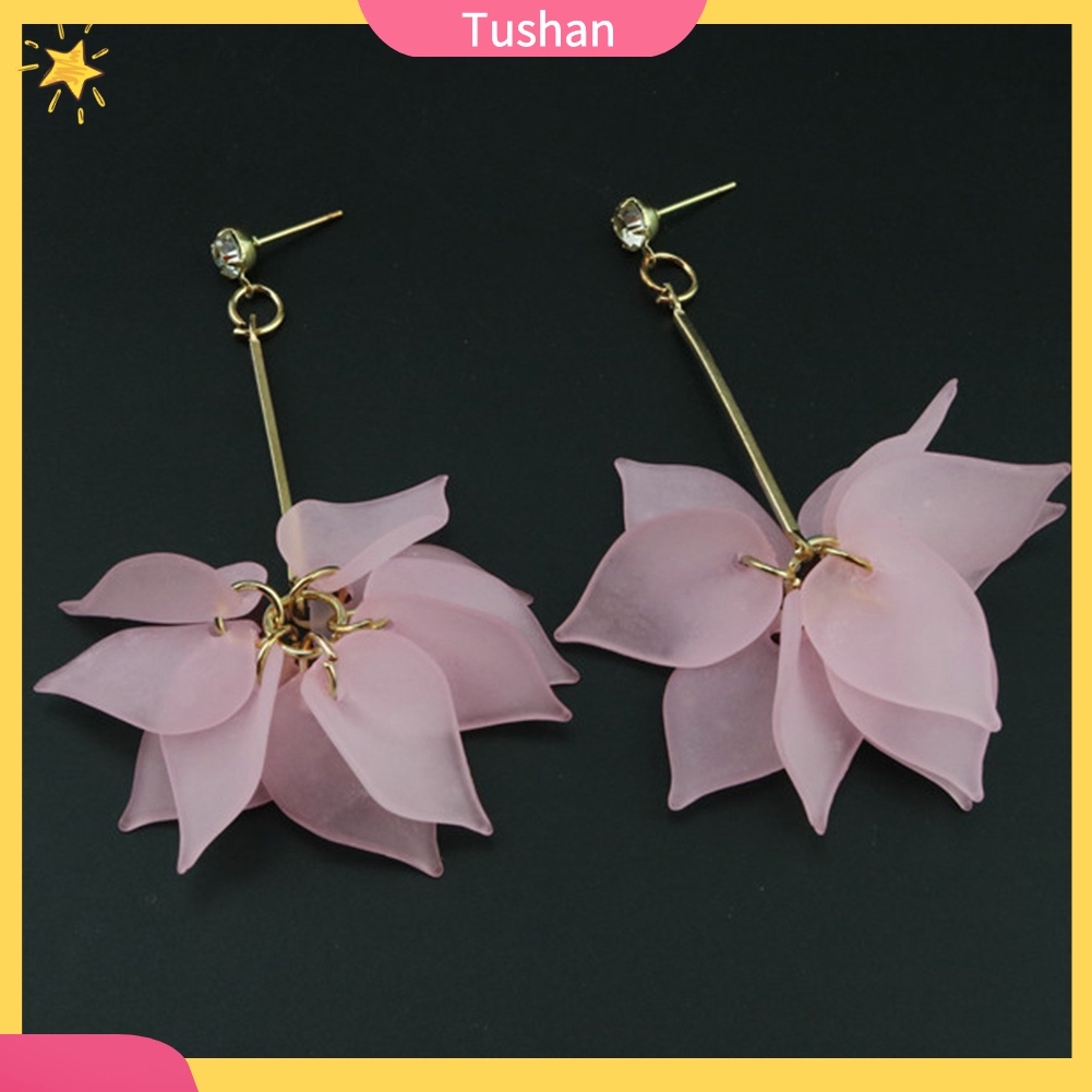 Khuyên tai dáng dài hình cánh hoa bằng nhựa thời trang nữ