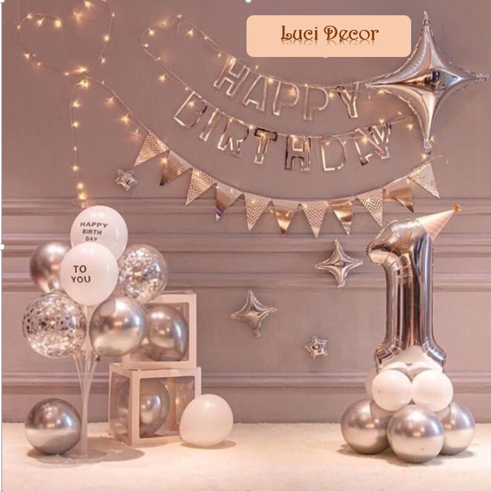 Set Trang Trí Sinh Nhật Happy Birthday và Đèn Led Nhiều Kiểu Phụ Kiện Đồ Trang Trí Bong Bóng