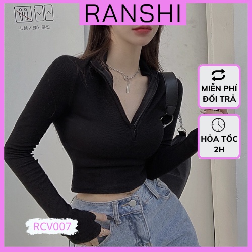 Áo Dài Tay Cổ Lọ Khóa Kéo 3 Phân RANSHI Áo Thun Dài Tay Vải Thun Gân Co Giãn Kiểu Dáng Basic Dễ Phối Đồ - RA073