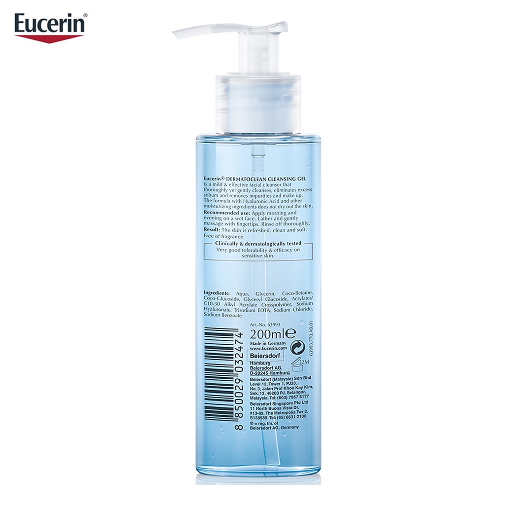 Eucerin Gel Rửa Mặt Dành Cho Da Nhạy Cảm Dermato Clean 200ml