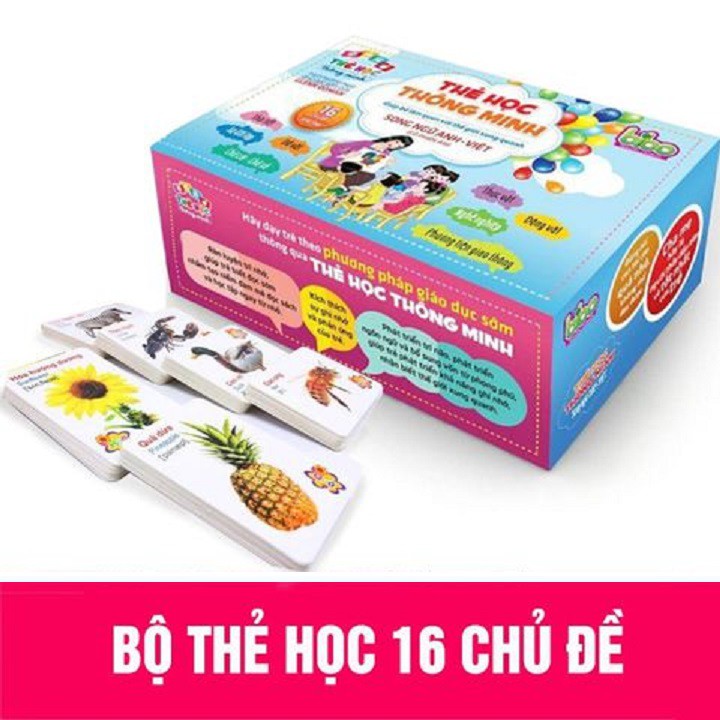 [Xả hàng]Bộ thẻ học thông minh 16 chủ đề song ngữ cho bé