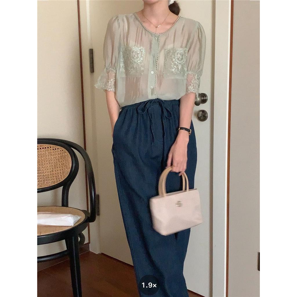 Áo Sơ Mi Chiffon Ngắn Tay Thêu Họa Tiết Tinh Tế 53697