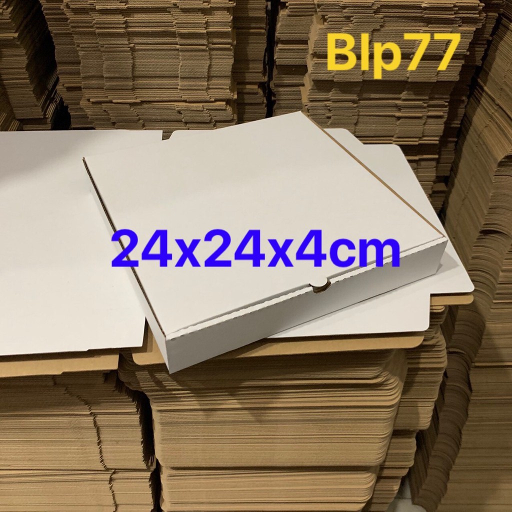 Hộp carton đựng bánh pizza size 24x24x4cm màu trắng