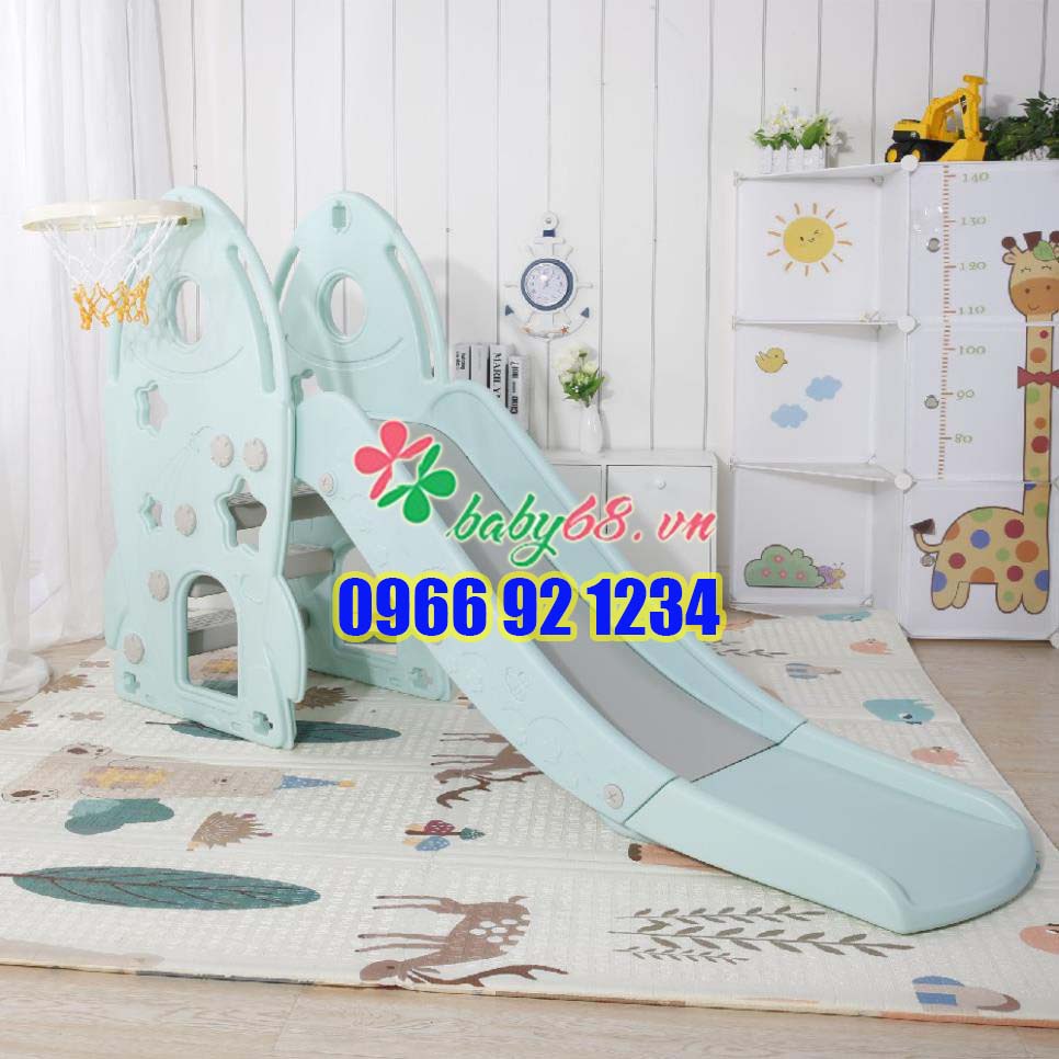 Cầu trượt kiêm bóng rổ 2 trong 1 hình tên lửa Toyhouse HJ05