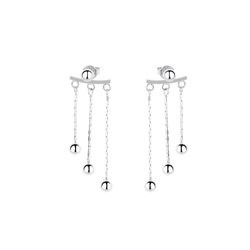 Khuyên Tai Kim Loại Dáng Dài Đính Hạt Tròn Phong Cách Retro