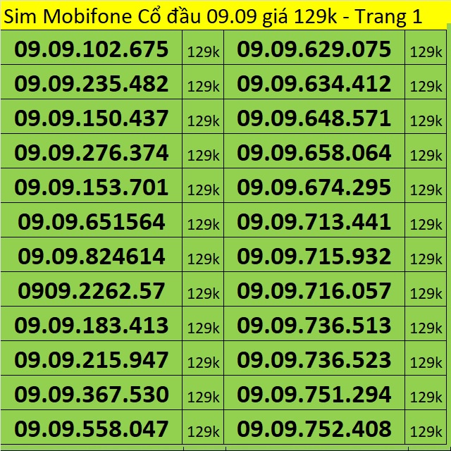 Sim mobi giá rẻ đầu cổ 09.09