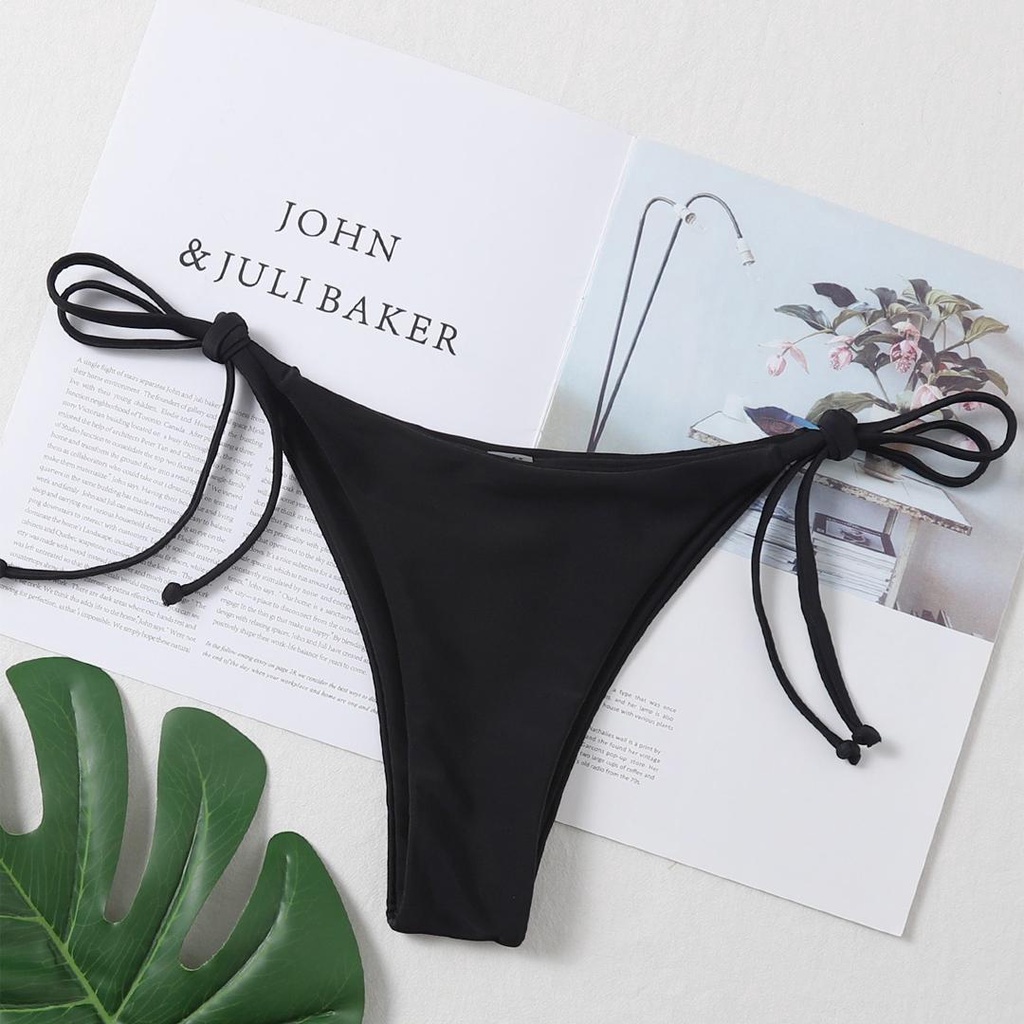 Quần bơi nữ quần bikini dây mảnh màu đen cotton bóng co giãn QB001 | BigBuy360 - bigbuy360.vn