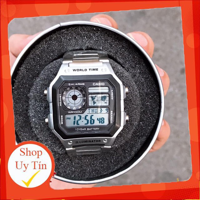 Đồng hồ nam Casio AE 1200-WHD classic chống nước , dây thép không gỉ (dây bạc mặt đen)-BON WATCHES Liên hệ mua hàng 084.