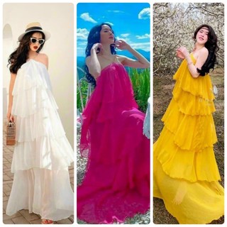 Đầm maxi tầng cổ yếm