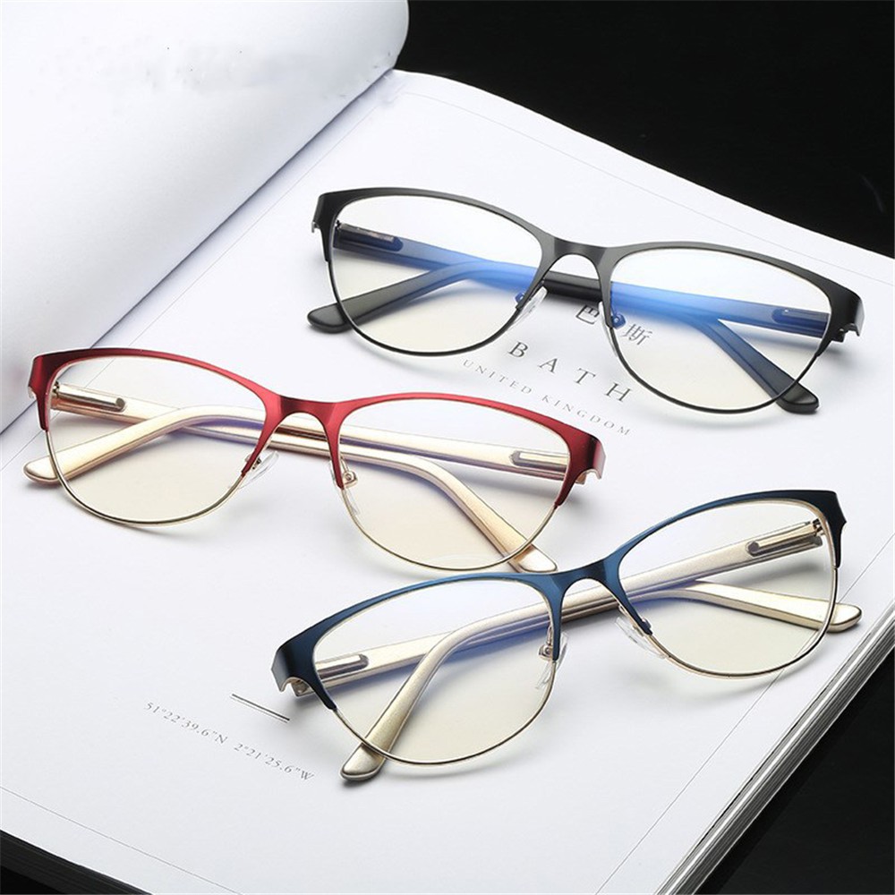 🌱EUPUS🍀 Diopter +1.0 +3.5 Presbyopic Eyeglasses Retro Half Frame Hyperopia Glasses Reading Glasses Women Men Metal Clear Lens Magnification Anti-fatigue Optical Eyewear/Multicolor