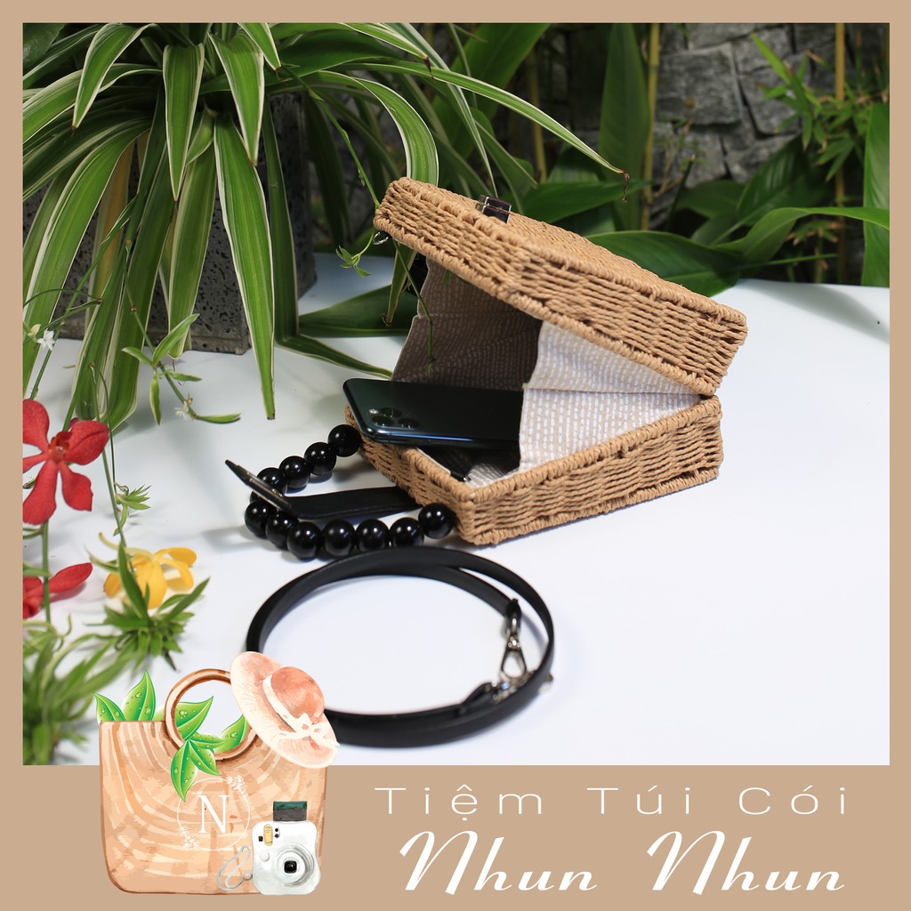 Túi cói quai ngọc