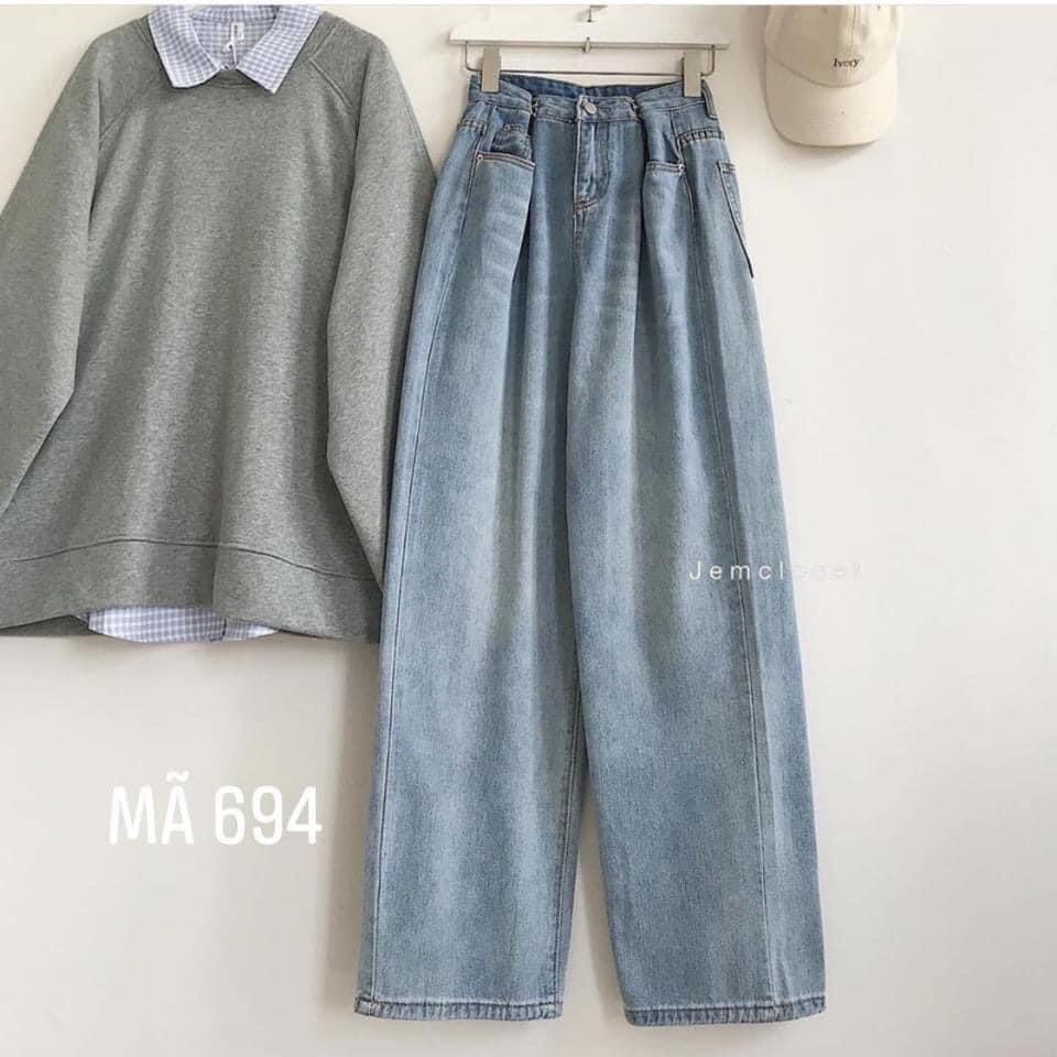 Quần Jeans Nữ Dáng Thụng ⚡ Casper.Store | FREESHIP | ⚡ Quần bò nữ ống suông kiểu quần Culottes, 1 màu trơn basic