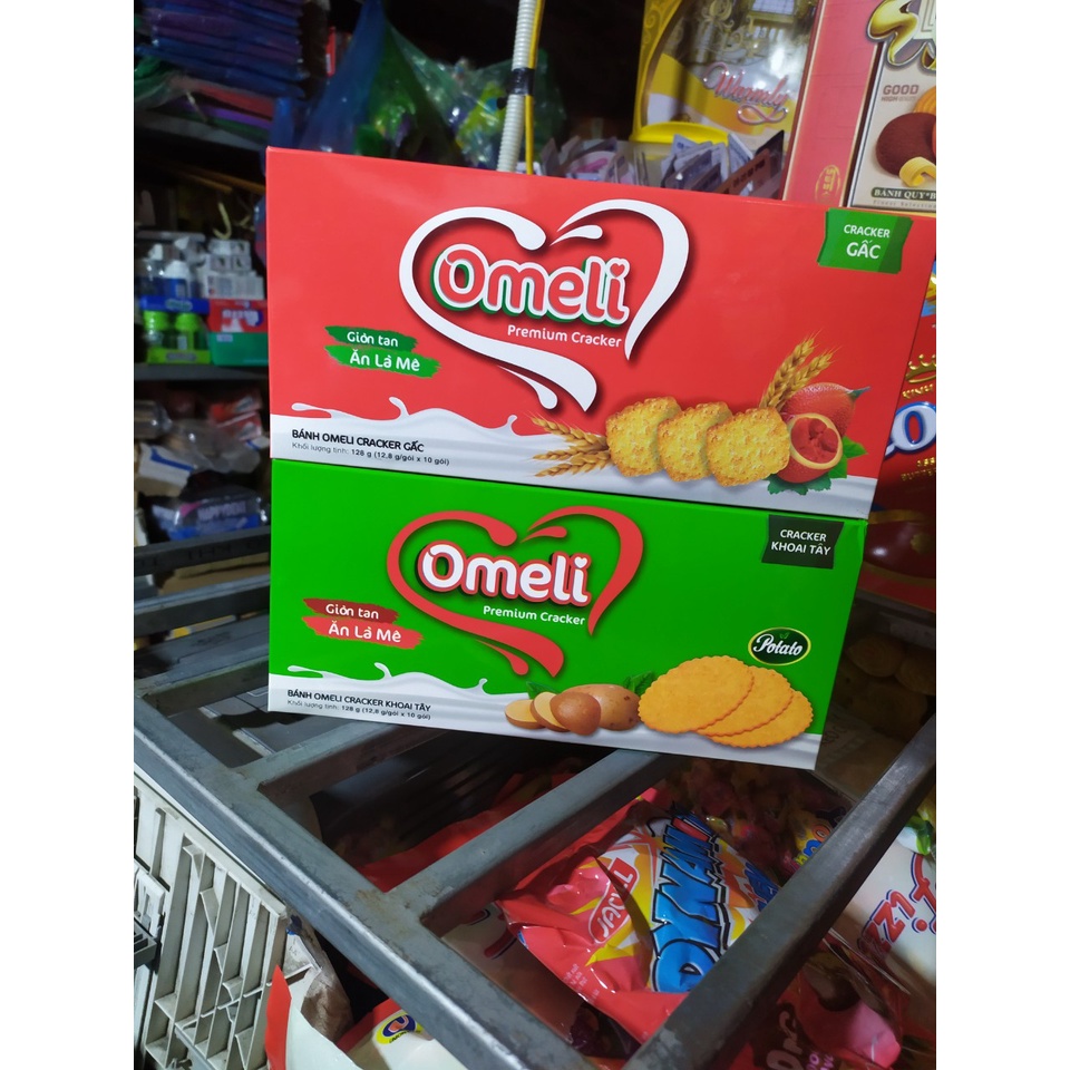 Bánh Omeli Chocopie vị gấc/khoai tây hộp 128G- bên trong 10 gói