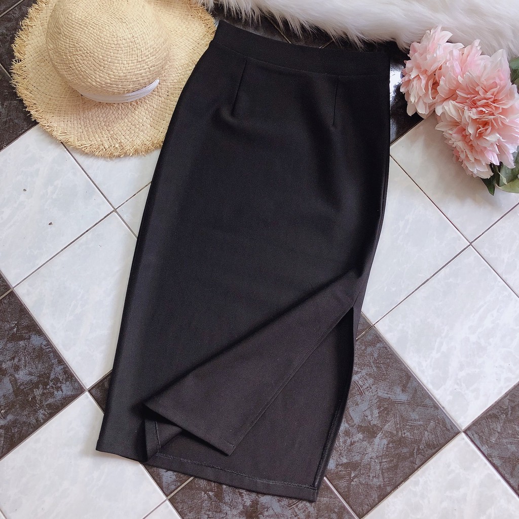 Chân váy công sở dài bigsize xẻ tà màu đen dài 70cm [size từ 48-85kg] | BigBuy360 - bigbuy360.vn