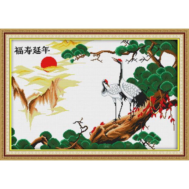 Tranh thêu chữ thập Tùng Hạc Diên Niên RY1957 (TRANH TỰ THÊU) KT:76X53CM