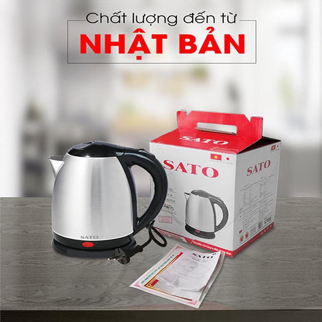 Ấm Siêu Tốc Inox SATO 17ST41,Công Nghệ Nhật Bản, Tự Động Ngắt Điện Khi Nước Sôi