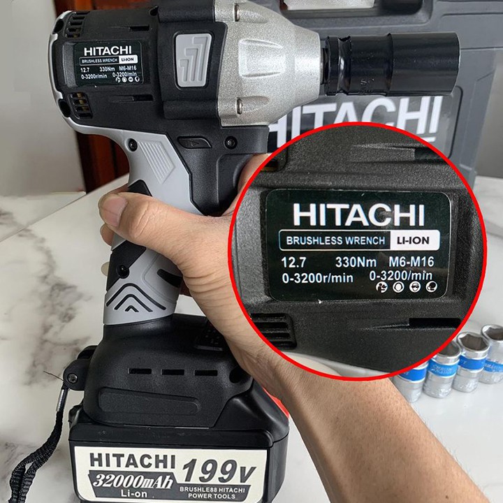 Máy Siết Bulong Pin Hitachi 199V, Máy Bắn Mở Bulong Cầm Tay, Bắn Vít, Xiết ốc, Bảo Hành 12 Tháng.