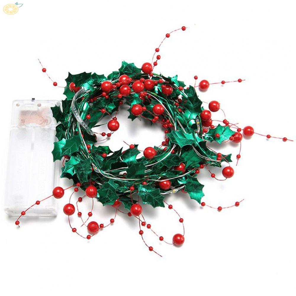 【VARSTR】Artificial Berry Vine With Light Wreath Xmas 2023 Christmas Door New Year
