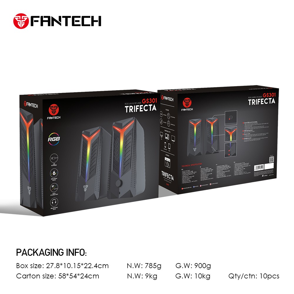 Loa Vi TÍnh Gaming Fantech GS301 TRIFECTA LED RGB 6 Chế Độ Hỗ Trợ Kết Nối Bluetooth 5.0 Và AUX 3.5mm - Hàng Chính Hãng