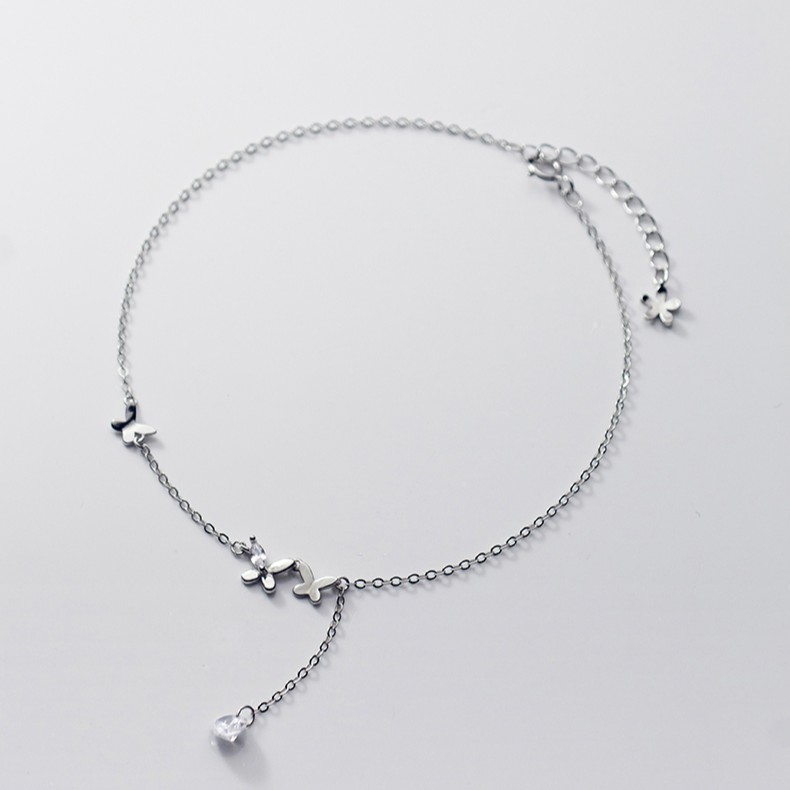 Lắc chân vòng chân 💋Freeship Hoàn xu nữ bạc s925 butterfly và viên pha lê rơi | BigBuy360 - bigbuy360.vn