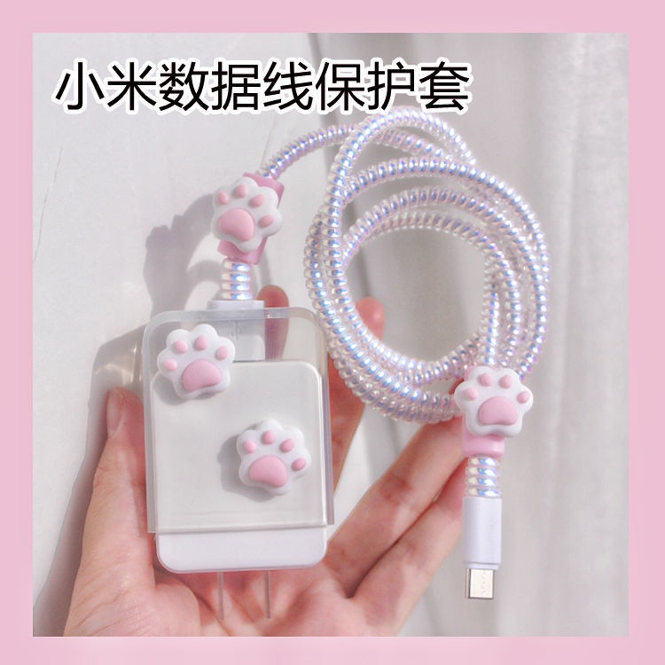 Dây Cáp Sạc Truyền Dữ Liệu Trong Suốt Hình Chân Mèo Cho Xiaomi 10 Redmi Note9pro