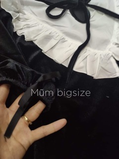 (bigsize) Váy nhung babydoll cổ tiểu thư