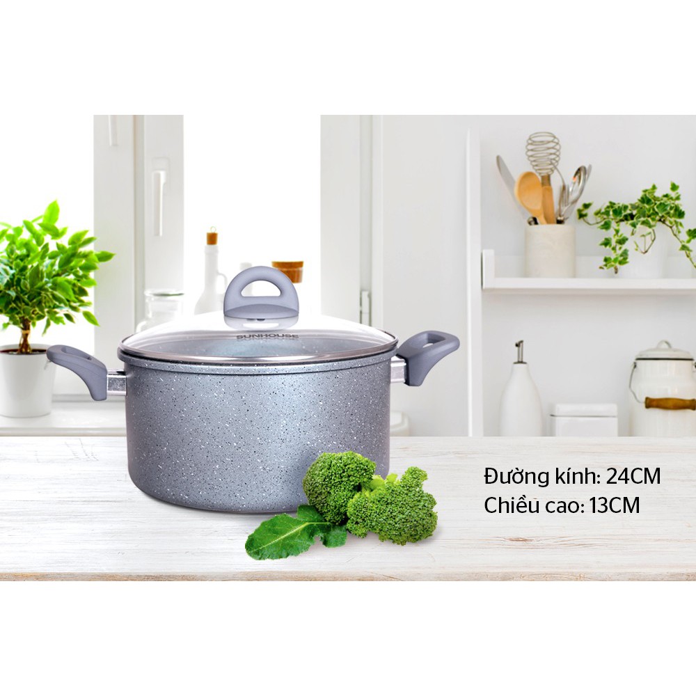 NỒI/CHẢO VÂN ĐÁ 5 Lớp ĐÁY TỪ SUNHOUSE SHG2024MMC/SHG1124MMA - 24CM (Dùng Được Mọi Loại Bếp)