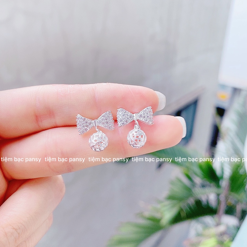 Bông tai bạc nữ PANSY hình chiếc nơ nạm đá nữ tính, khuyên tai nữ bạc đẹp xinh xắn