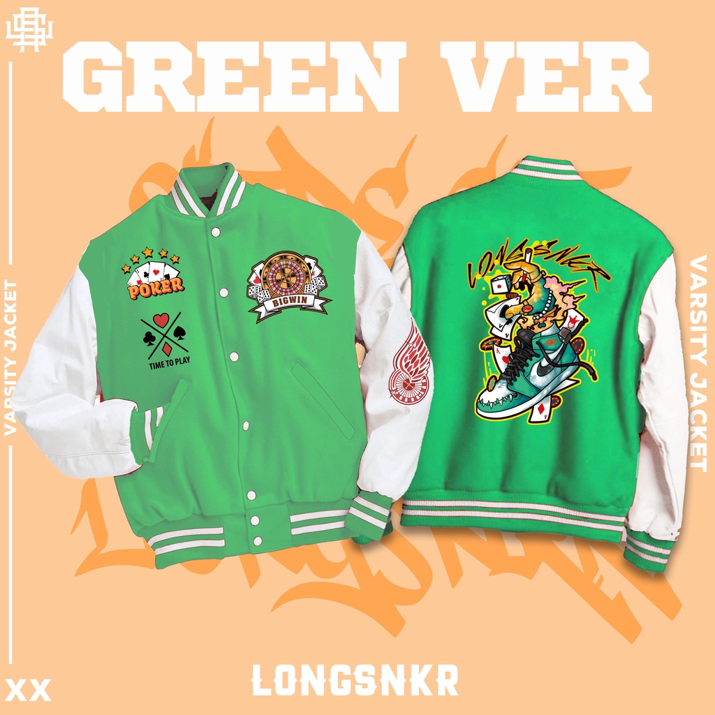 _ Áo khoác Varsity Green họa tiết Longsnkr chất nỉ giữ nhiệt và thoáng - Bomber /Vars