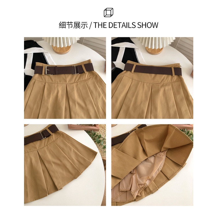 Chân váy chữ A xếp ly cạp cao kèm đai