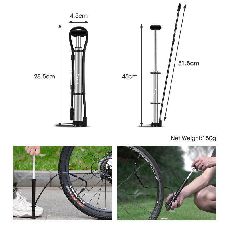Ống bơm xe đạp WEST BIKING mini bằng hợp kim 140psi