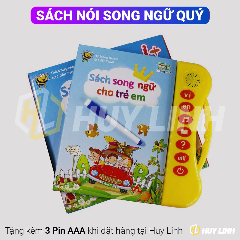 [Phiên Bản Mới nhất] Sách nói song ngữ giúp bé học tiếng Anh đơn giản HL787 kèm bút xóa - Bản nâng cấp (Tặng kèm Pin)