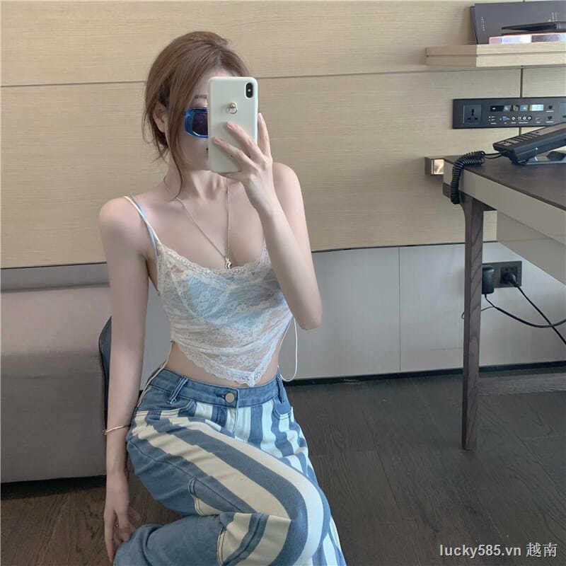 Áo hai dây phối ren hoa có dây buộc phong cách gợi cảm