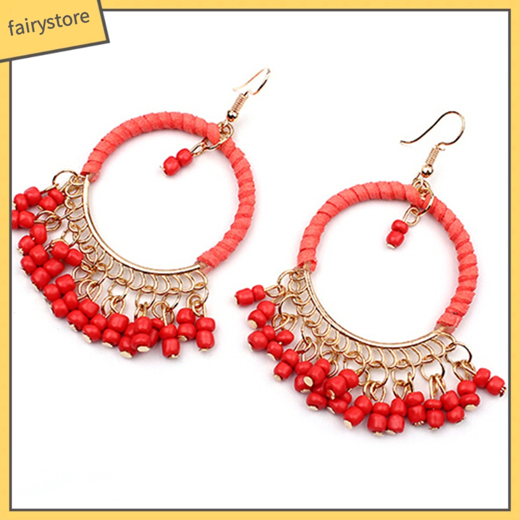 1 Đôi Bông Tai Hợp Kim Tua Rua Phong Cách Boho