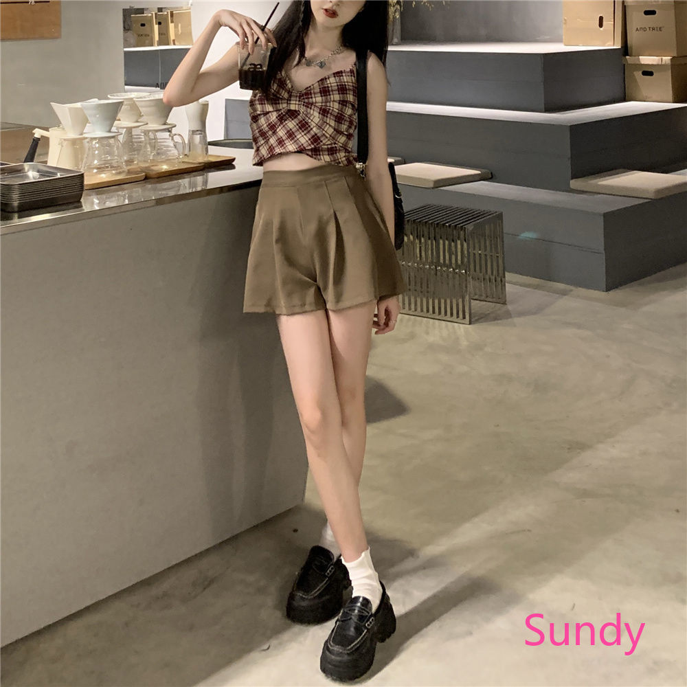 Set đồ nữ gồm áo kẻ sọc ca rô + quần short xinh xắn
