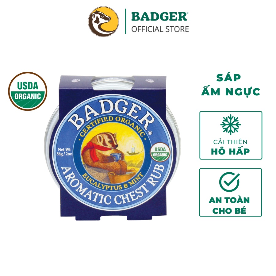 Sáp dầu hữu cơ thoa ấm ngực cho bé BADGER Chest Rub USDA organic 21g 56g