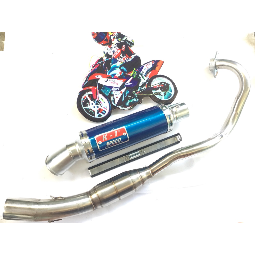 Pô K1 XANH cả cổ bầu hơi inox exicter, winer, sonic, raider, satria, gsx, fz, tfx, cbr, r15,...