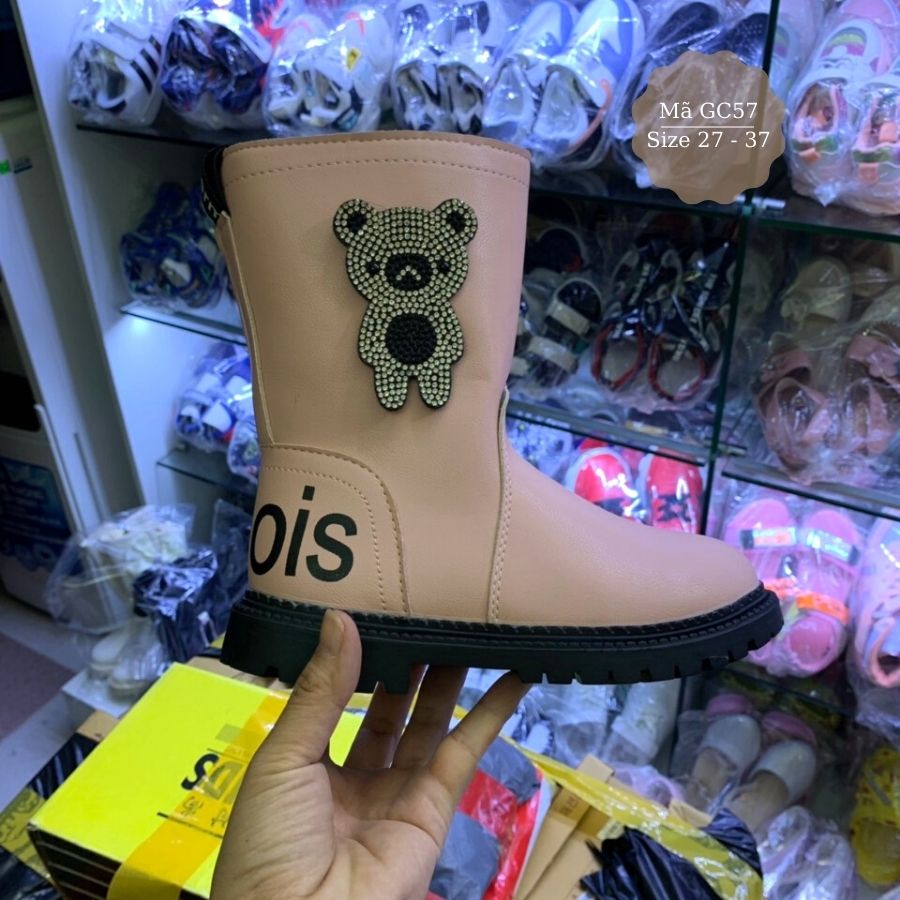 Bốt cho bé gái 3 - 12 tuổi màu hồng khóa kéo điệu đà và duyên dáng phong cách Hàn Quốc GC57