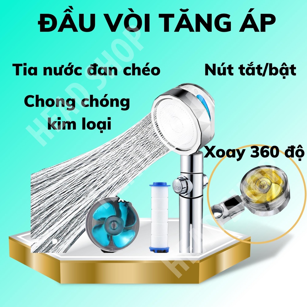 Bát sen Đầu vòi sen tăng áp DB011 cánh quạt đầu xoay 360 độ đầu vòi hoa sen có nút nhấn stop tắt bật HEADSHOP