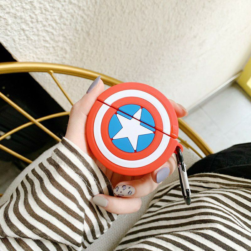 Bao silicon bọc tai nghe Airpods 1, 2, i11, i12, i9.. hình Captain America ( Tặng móc treo )